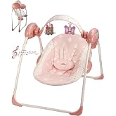 Baby Swings for Infants, Tiny Marvels Portable Swing with Music,0-9M, 20lbs | 5 Adjustable Swing Speeds, Foldable Newborn Swing, Dual Power Supply, Five‑Point Harness, Shutoff Timer, Sensory Toy Bar