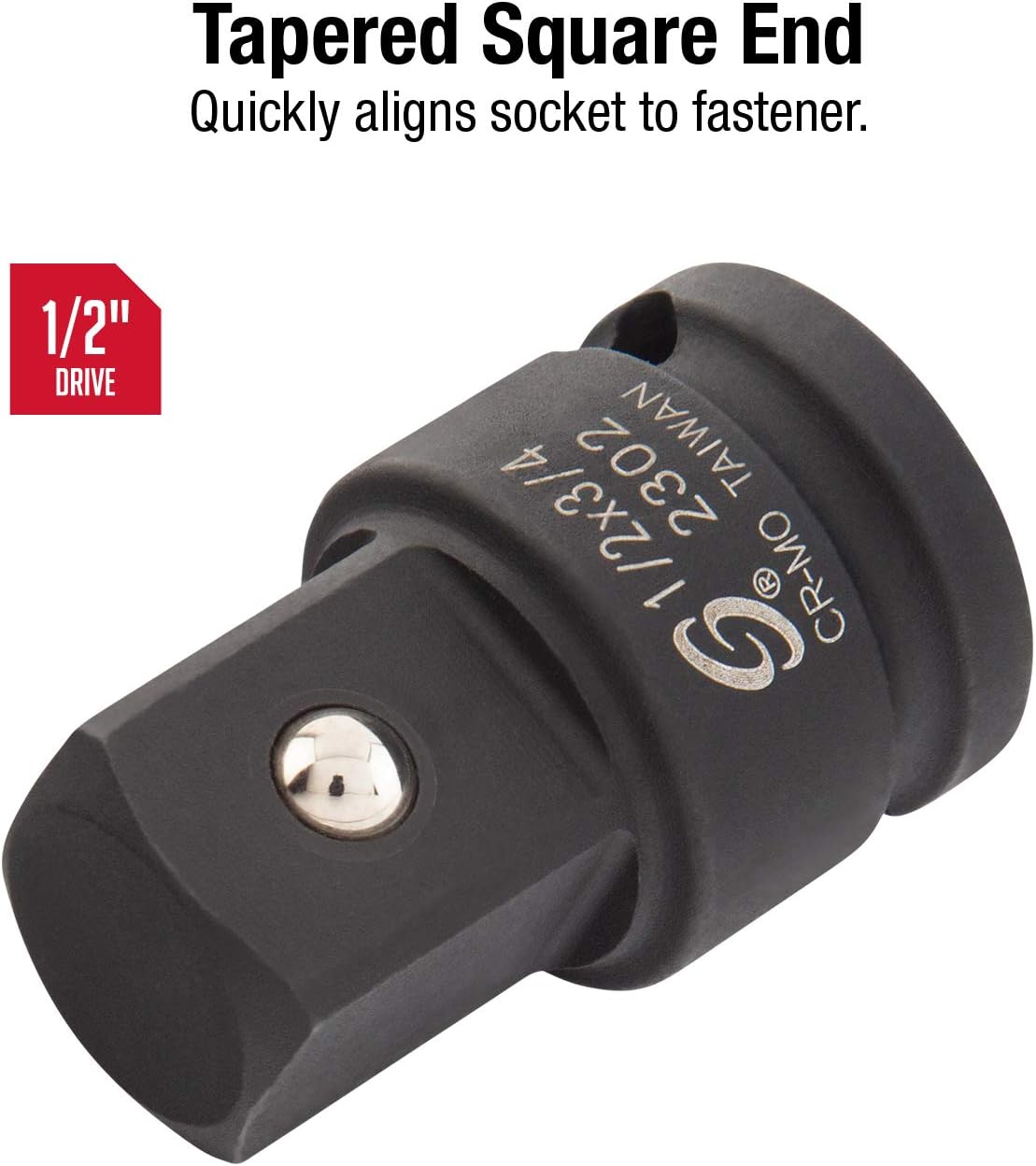 Sunex 2302, 1/2 Inch Drive, 1/2" Female x 3/4" Male Impact Adapter, Cr-Mo Steel, Ball Detent, Tapered Square End, Meets ANSI Standards: Home Improvement