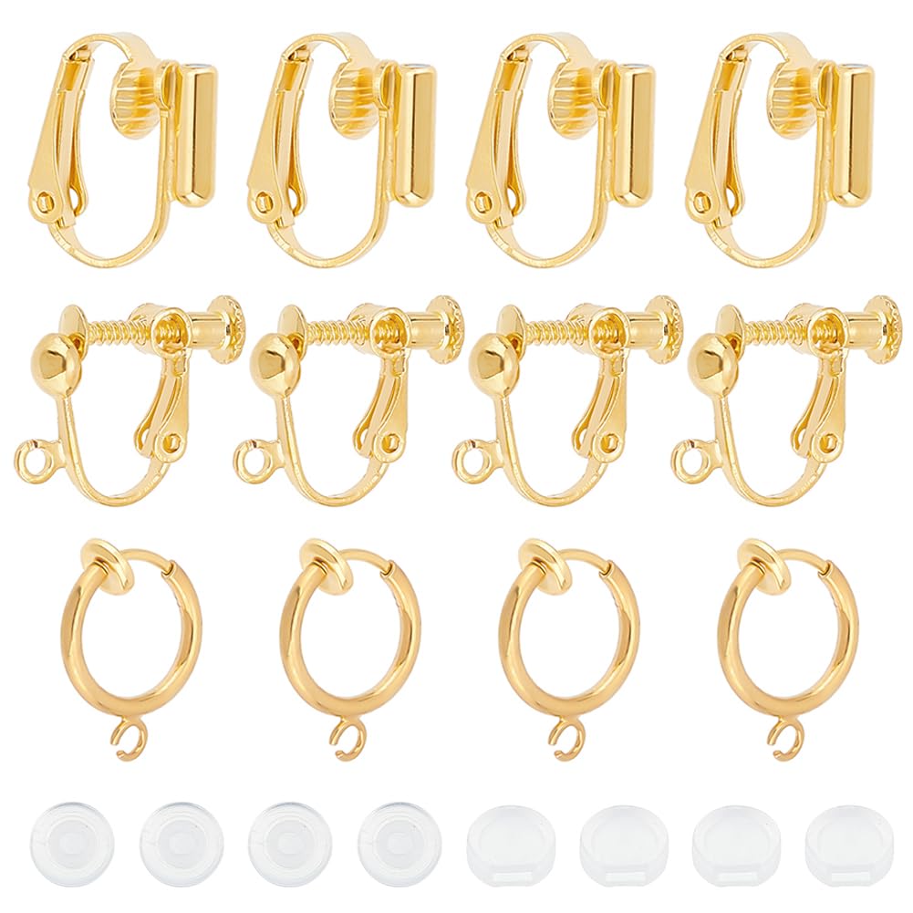 SUNNYCLUE 1 Box 18Pcs 3 Styles Clip on Earrings Findings Earrings Converter Gold Earring Converter Components with Plastic Pad Non Pierced Earring Set Ear Clips for jewellery Making Women DIY Crafts — image 1
