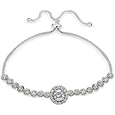 Hoops & Loops Sterling Silver Cubic Zirconia Halo Adjustable Bracelet
