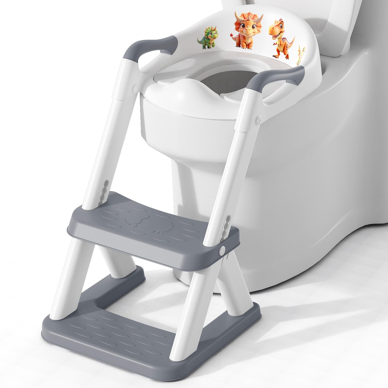 Photo 1 of SKYROKU 8868 Potty Training Seat with Step Stool - Adjustable Height, Non-Slip, Splash-Proof, Foldable 2-in-1 Toddler Potty Seat with Armrests and Replaceable Cushion - Fits Most Toilets (Grey)