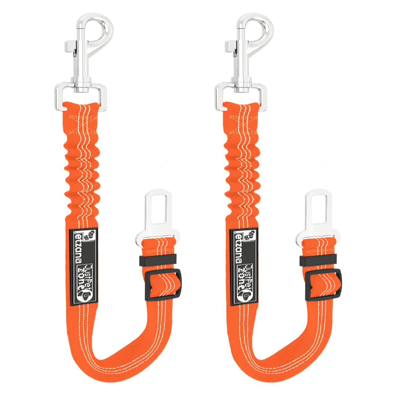 2 Pack Premium Car Seat Belt for Dogs Cats Pets, Adjustable Safety Heavy Duty Elastic Lead Harness for Cars with Elastic Nylon Bungee Buffer (Orange)