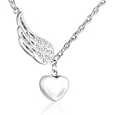 XIUDA Heart Urn Necklace for Ashes with Angel Wing Crystal Cremation Jewelry for Ashes Stainless Steel Memorial Ash Necklace for Women Ash Holder