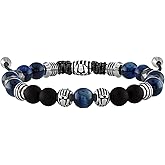 Bulova Men's Jewelry Classic Semi-Precious Beaded Bolo Bracelet, Stainless Steel, Matte Black Onyx, Sliding Clasp, 8MM Beads