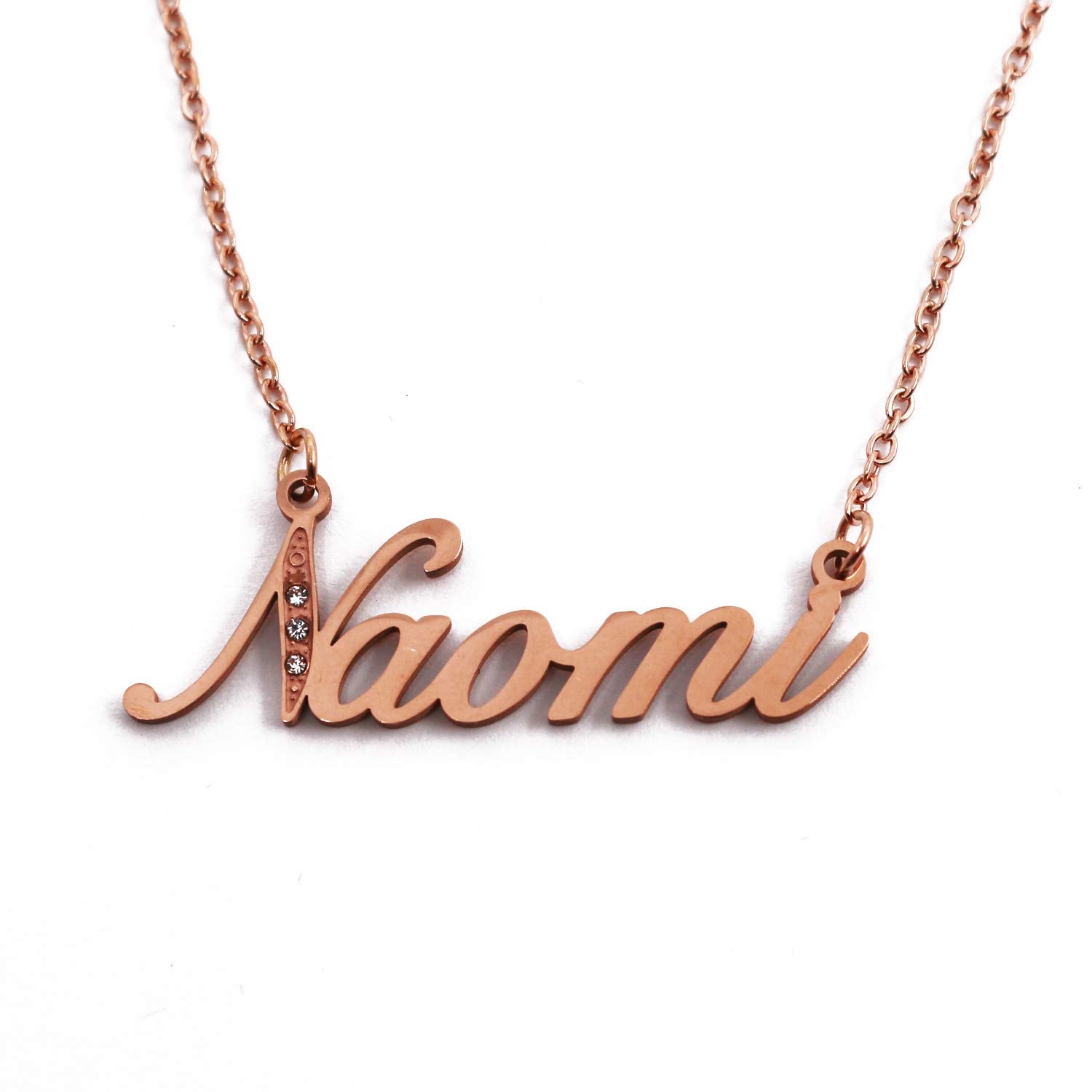 Kigu Naomi Name Necklace Personalised Rose Gold Plated Custom Dainty Name Pendants, Jewellery for Ladies, Girlfriend, Mother, Sister, Friends