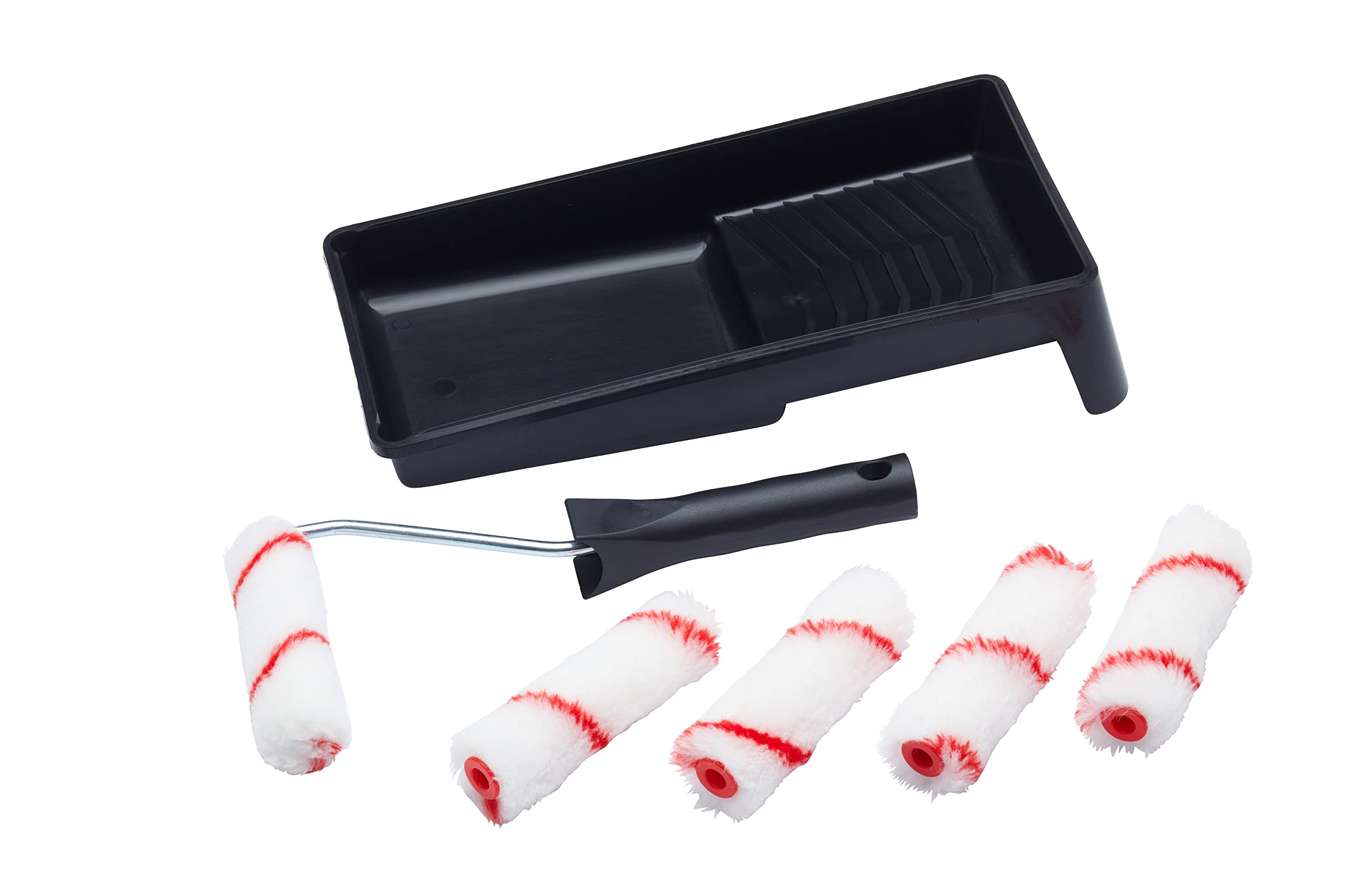 ProDec Contractor 7 Piece Woven 4 inch Mini Paint Rollers, Frame and Tray Set for A Smooth Finish Painting with Emulsion Paints on Interior Walls and Ceilings, 4"