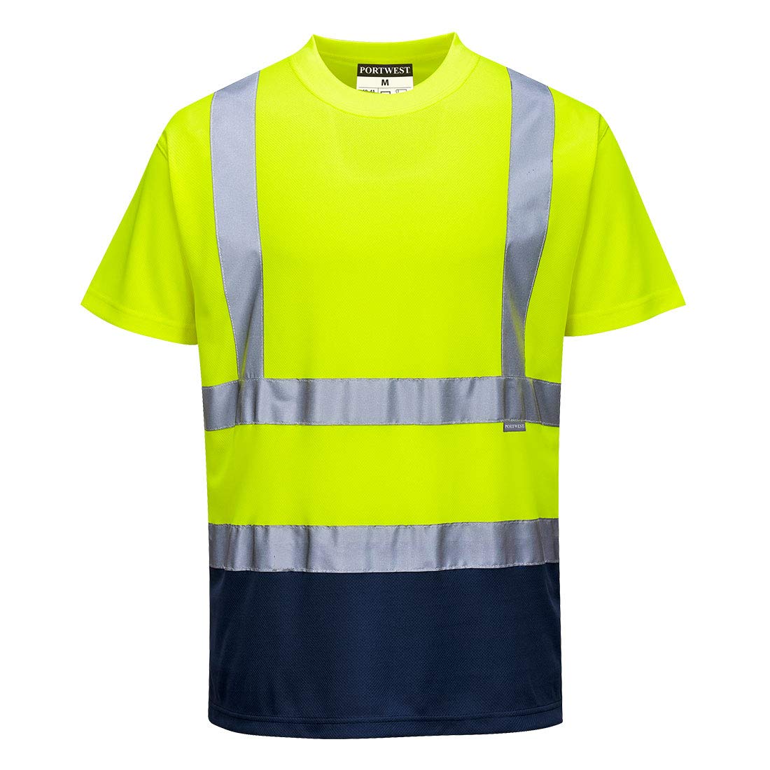 Portwest S378 Men's Hi Vis T Shirt Two-Tone Reflective Safety Workwear T-Shirt Yellow/Navy, 4X-Large