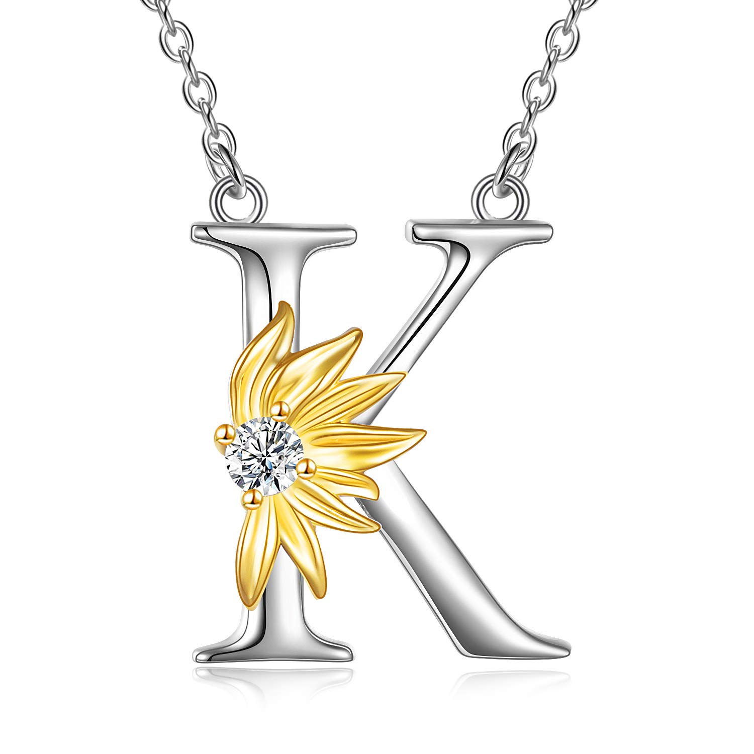VONALA Sunflower Gifts for Women Sterling Silver Initial Alphabet Letter K Pendant Sunflower Necklace Gifts for Women Girls