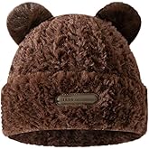 Caissip Y2K Beanie Hat for Women Cute Fuzzy Bear Ear Beanie Hat Furry Slouchy Faux Fur Winter Hat Warm Trendy Beanies Cap
