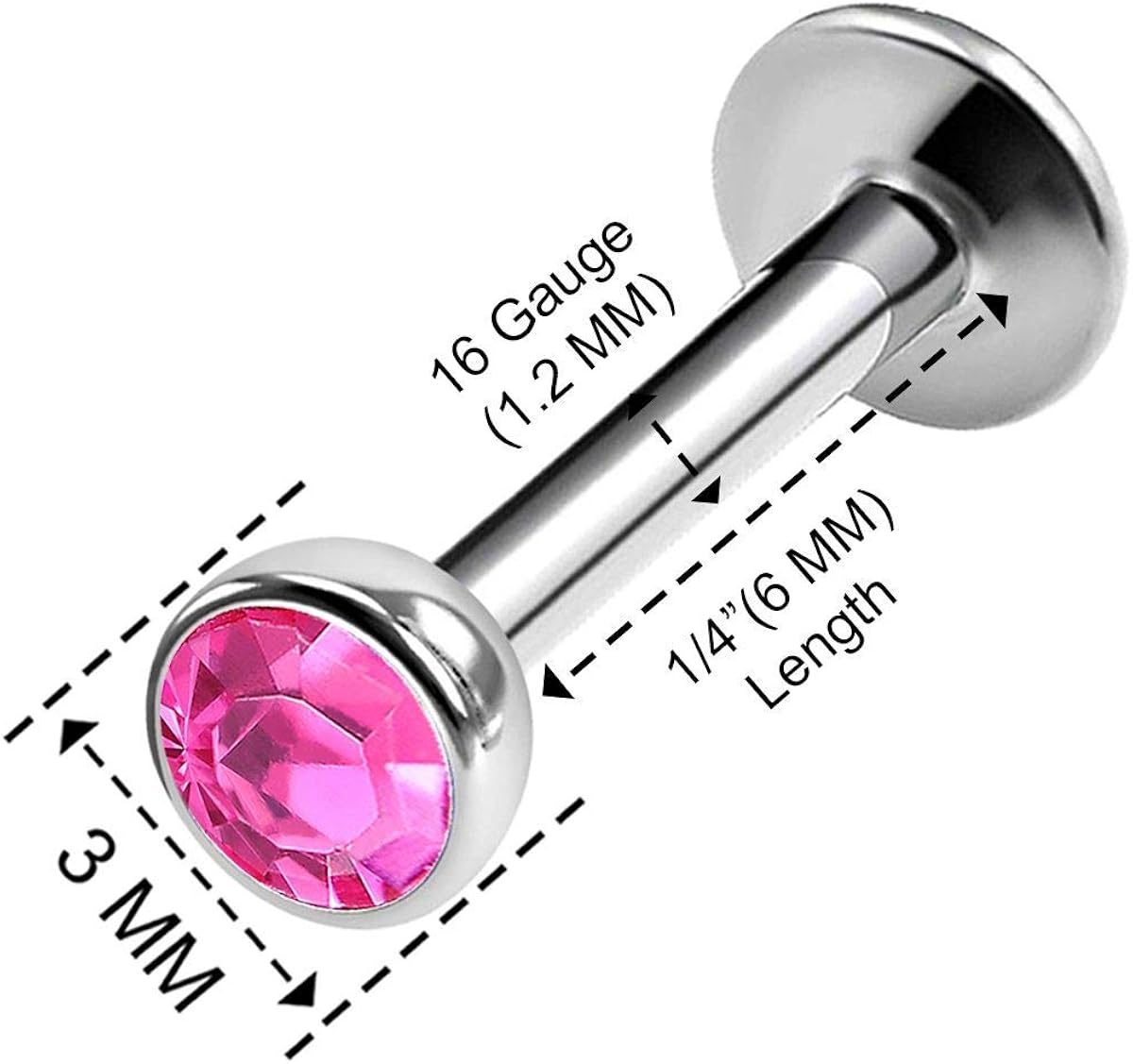 3PCS Steel Internally Threaded Lip Stud 16g 1/4 6mm 3mm Aquamarine Crystal Ball Labret Earring Medusa Piercing Jewellery 0472 - Image 5