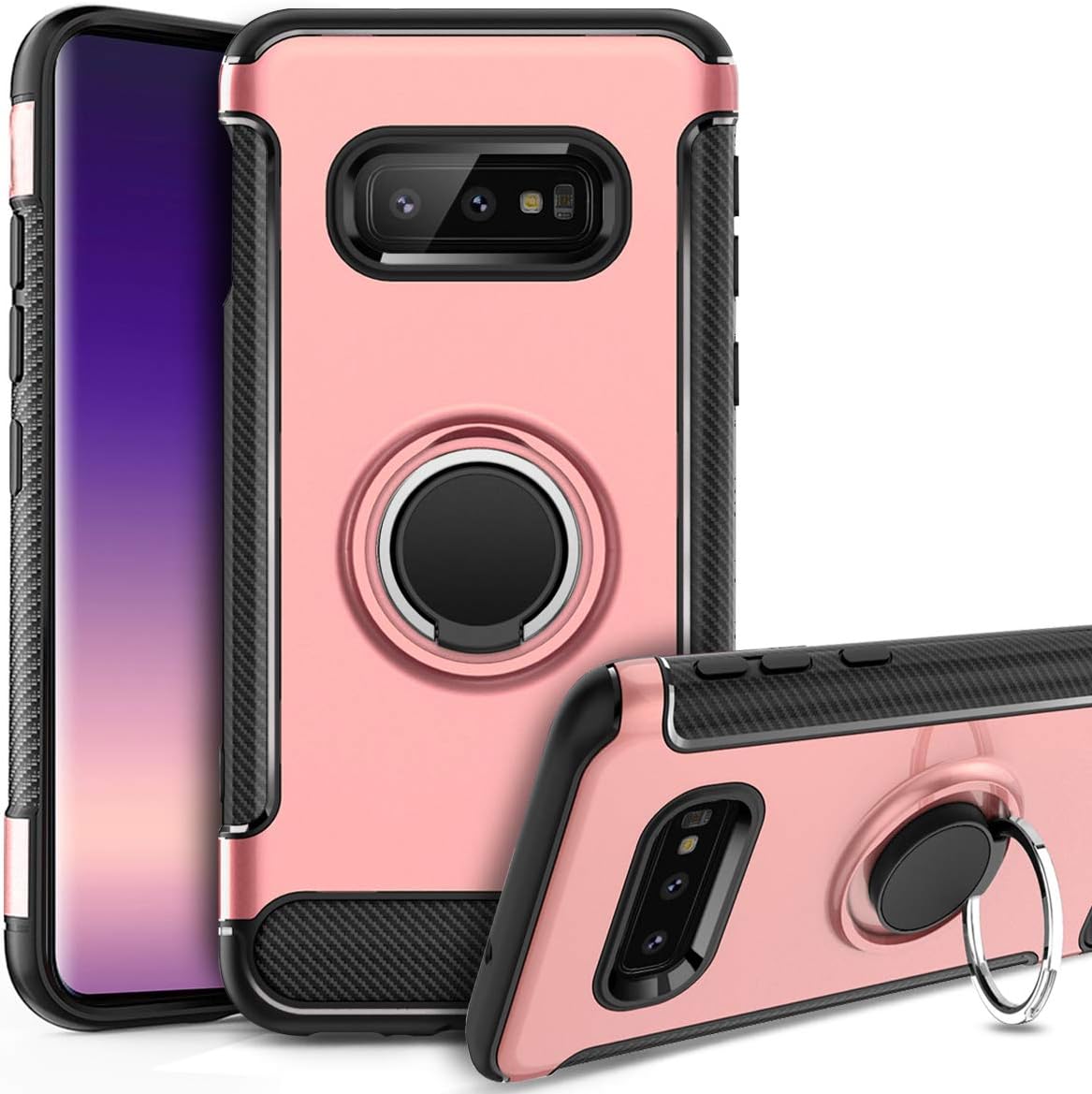 GREATRULY Kickstand Case for Galaxy S10e,Heavy Duty Dual Layer Drop Protection Phone Case for Samsung Galaxy S10e 5.8 Inch,Hard Shell + Shockproof TPU + Ring Stand Fits Magnetic Car Mount,Rose Gold