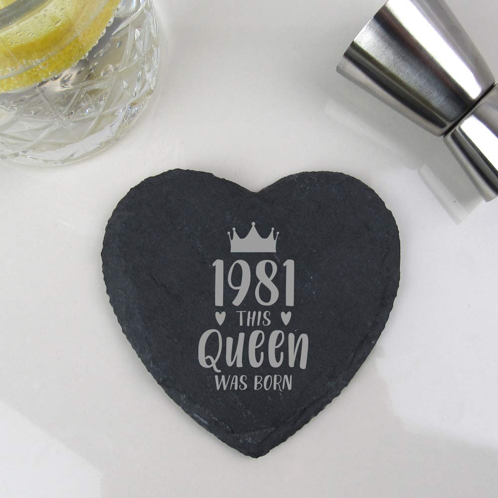 eBuyGB, Placemat 1981 This Queen was Born Heart Coaster Drinks Mat, Slate