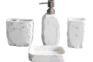 Hymmah Marble Bathroom Accessories Set,Marble Design Toothbrush Holder,Farmhouse Bathroom Decor,4 Pcs Resin Gift Set Apartment Necessities, Contain Toothbrush Cup,Soap Dispenser,Soap Dish,Tumbler