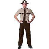 Adult Super Troopers Costume | Men's Comedy Vermont Highway Patrol Tan & Brown Uniform Complete Outfit with Name Pins