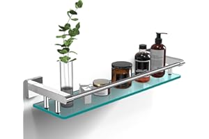 SFGSOWOR Glass Shelves for Bathroom, 20IN Rectangular Chrome Stainless Steel Tempered Glass Shelf Wall Mount Shelf Sink Over Toilet Modern Bathroom (Chrome Polished, 20‘’)