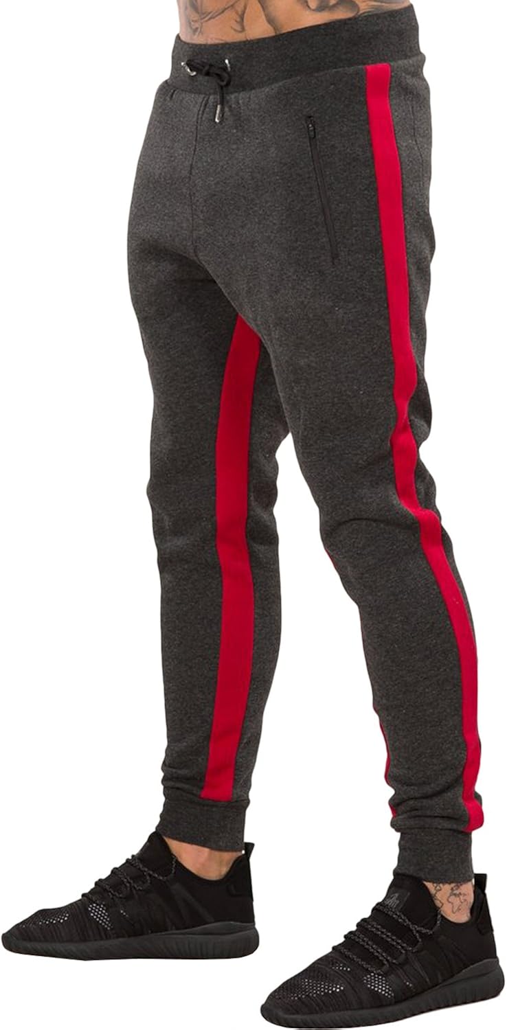 Ouber Men's Gym Jogger Pants Slim Fit Workout Running Sweatpants with Zipper Pockets: Clothing