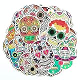 Hybsk Sugar Skull Stickers Laptop Skull Decals Dia de Los Muertos Mexican Day of The Dead Sticker Bomb Water Bottle Luggage Bike Computer Skateboard Vinyl Decal (50 Pack)