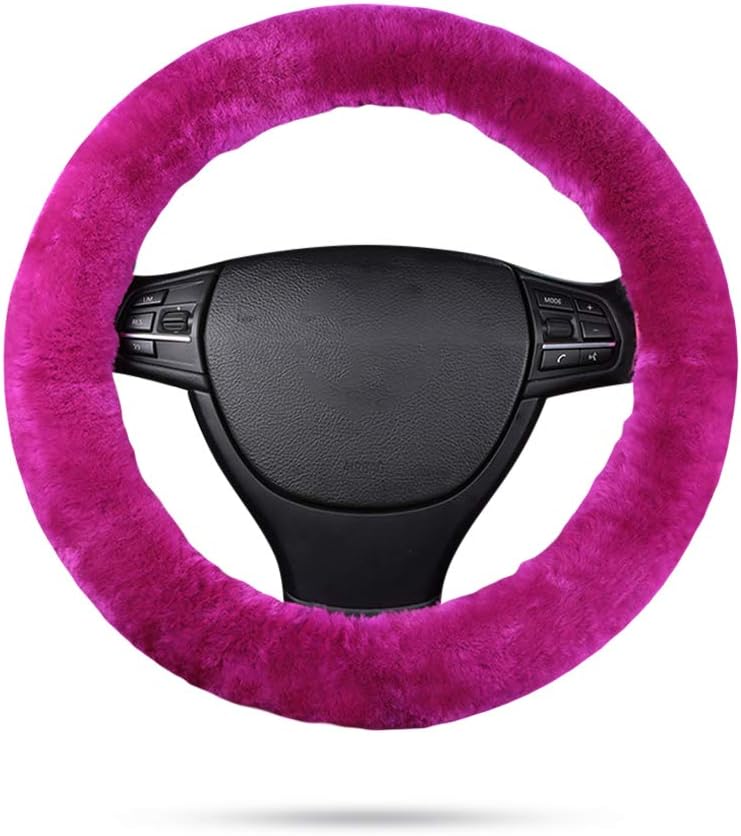 Ergocar Pure Wool Soft Car Steering Wheel Cover Universal Non-slip Elastic Winter Warm Car Steering Wheel Protector - Fluorescent Pink