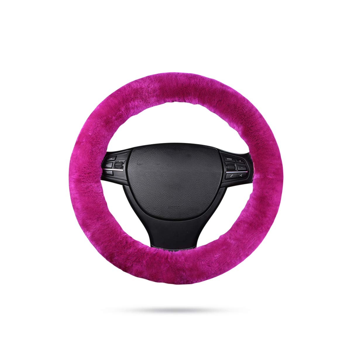 Ergocar Pure Wool Soft Car Steering Wheel Cover Universal Non-slip Elastic Winter Warm Car Steering Wheel Protector - Fluorescent Pink