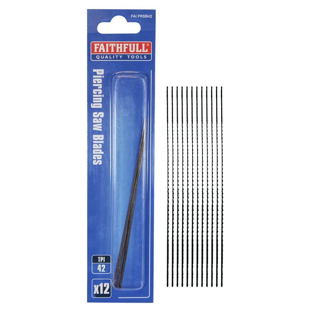 Faithfull FAIPRSB42 Piercing Saw (Jewellers Saw) Blades 12 Pack, 130 mm (5 Inch) 42tpi,Silver