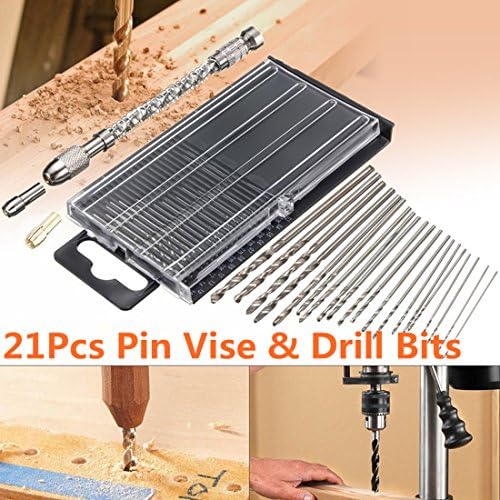 DRILLPRO 21PCS Pin Vise Twist Drill Bit Set Semi-Automatic Driving Drill Bit Wood Walnut Drilling Tool 0.3mm-1.6mm