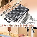 21PCS Pin Vise,Drillpro Twist Drill Bit Set Semi-Automatic Driving Drill Bit Wood Walnut Drilling Tool 0.3mm-1.6mm.