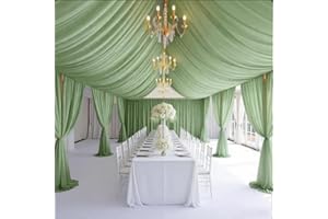 6 Panels 5ft x 30ft Sage Green Chiffon Ceiling Drapes for Weddings, Sheer Fabric Ceiling Curtain for Photo Background Ceremon