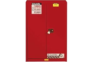 Justrite 894521 Sure-Grip EX Galvanized Steel 2 Door Self Close Flammables Safety Cabinet, 45 Gallon Capacity, 43" Width x 65" Height x 18" Depth, 2 Adjustable Shelvess, Red