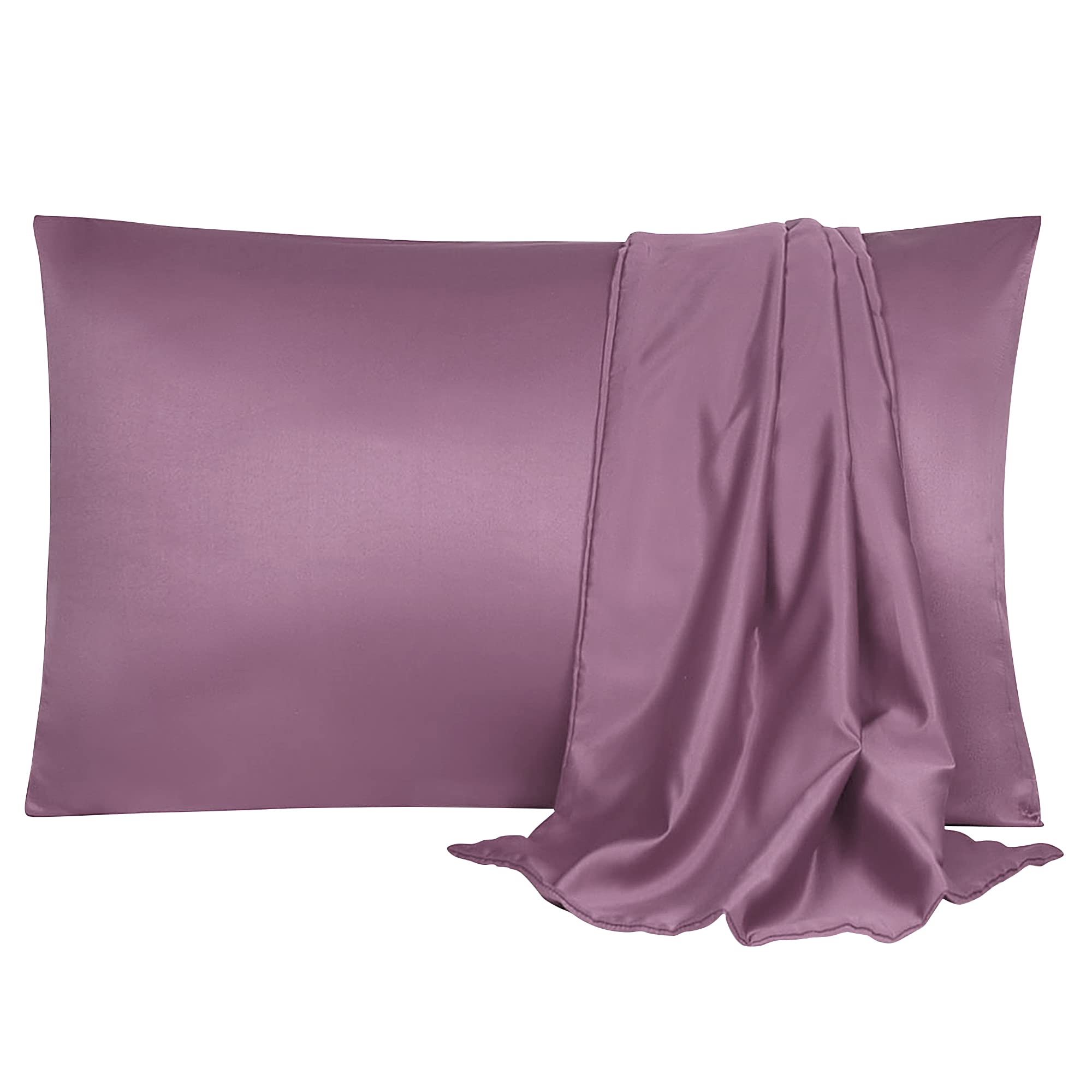 sourcing map Pillowcase Set Silk Satin Pillow Cases for Hair and Skin, Pillow Cases 2 Pack with Envelope Closure Mauve 50 x 65cm