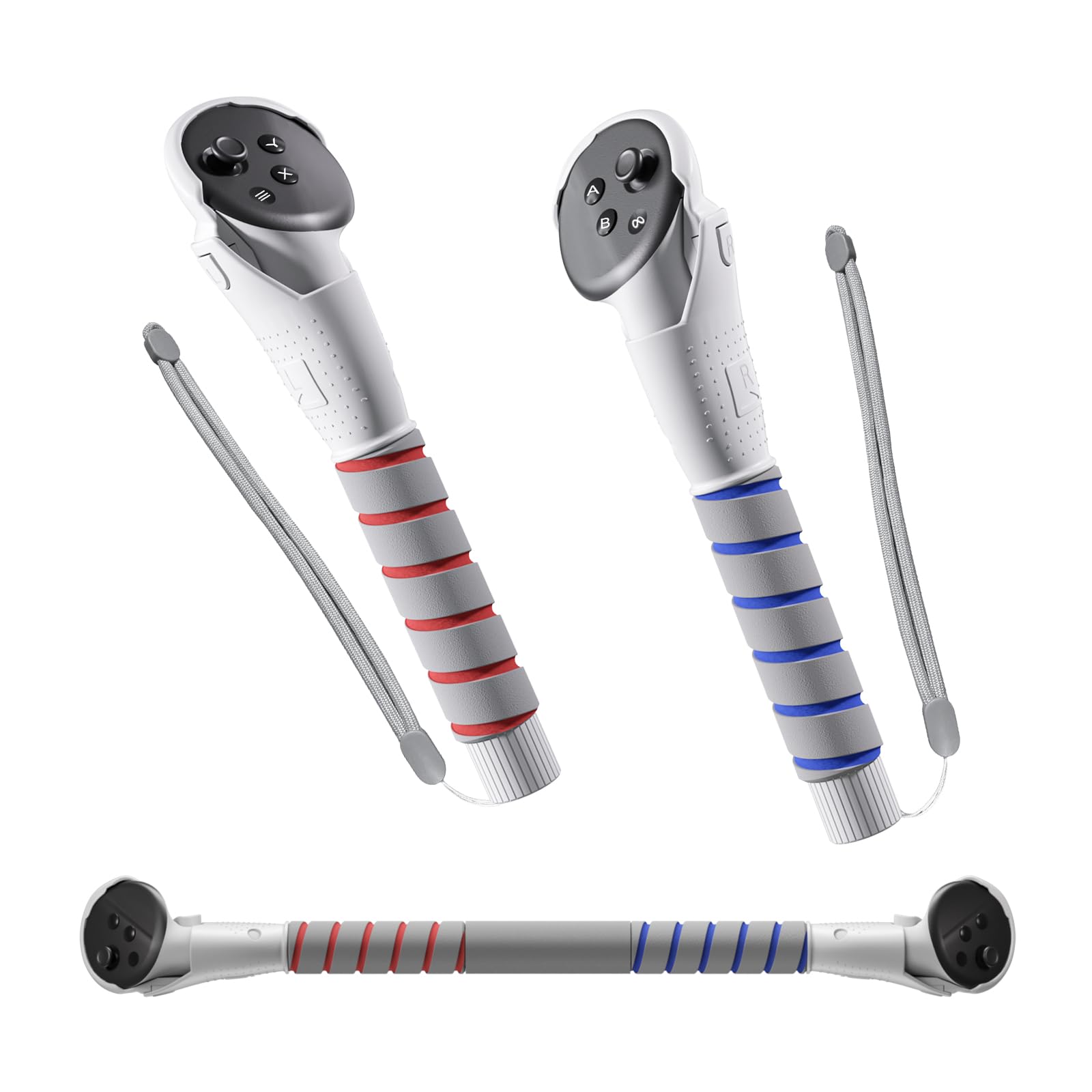 JUBOTY 3 in 1 Upgraded VR Dual Long Stick Handle Extension Game Grips Handle Attachment for Meta/Oculus Quest 3 Controller Grips with Gorilla Tag Beat Saber Golf Club Baseball (Q11-Quest 3)