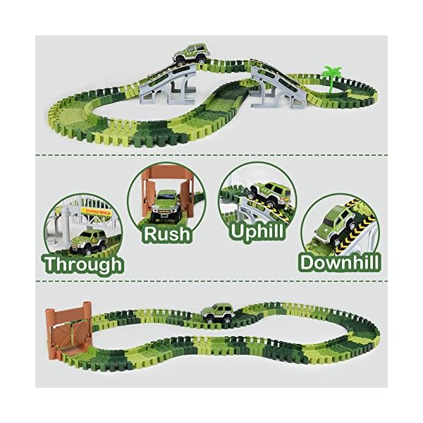 Dinosaur Toys for Boys Girls Car Race Track Flexible Dinosaur Train Track Set with Dinosaurs,Toy Car,Dino Train Race…