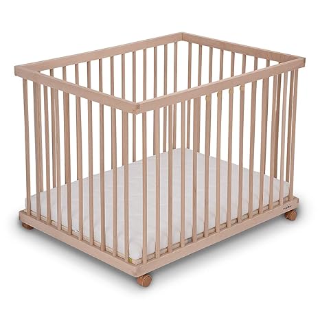 FabiMax 3490 Laufgitter 75x100 cm, Buche natur, inklusive Matratze Classic