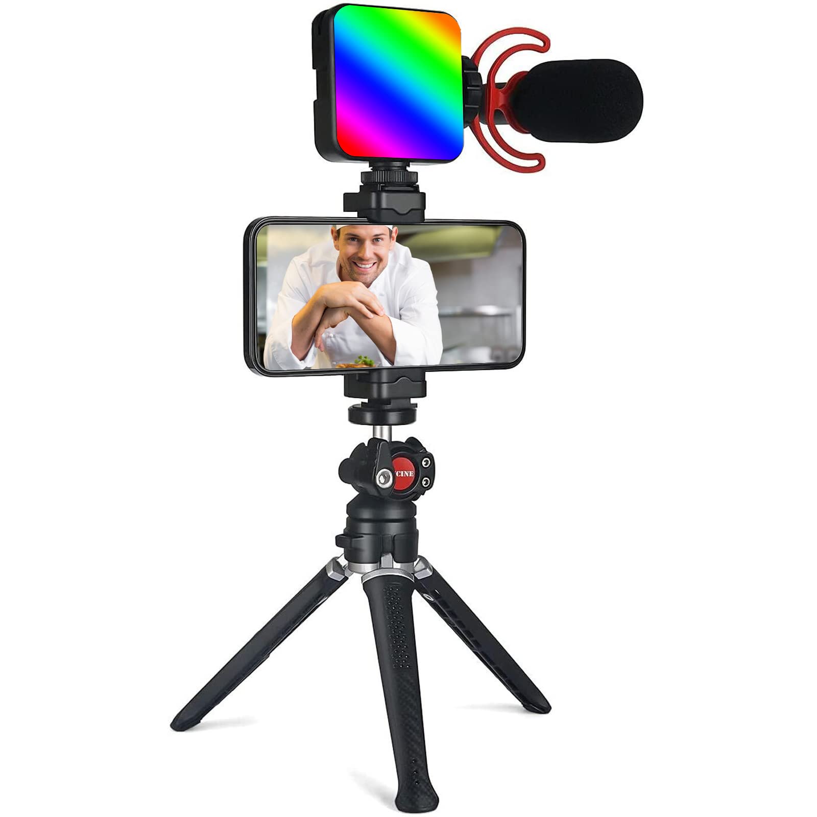 ANDYCINE Smartphone Vlogging Kit/Blogger kit Combo with RGB LED Light+Shotgun Microphone+Tripod+Phone Clip for Filmmaking,Live Broadcast,Phone Video Recording for YouTube, Vlogging