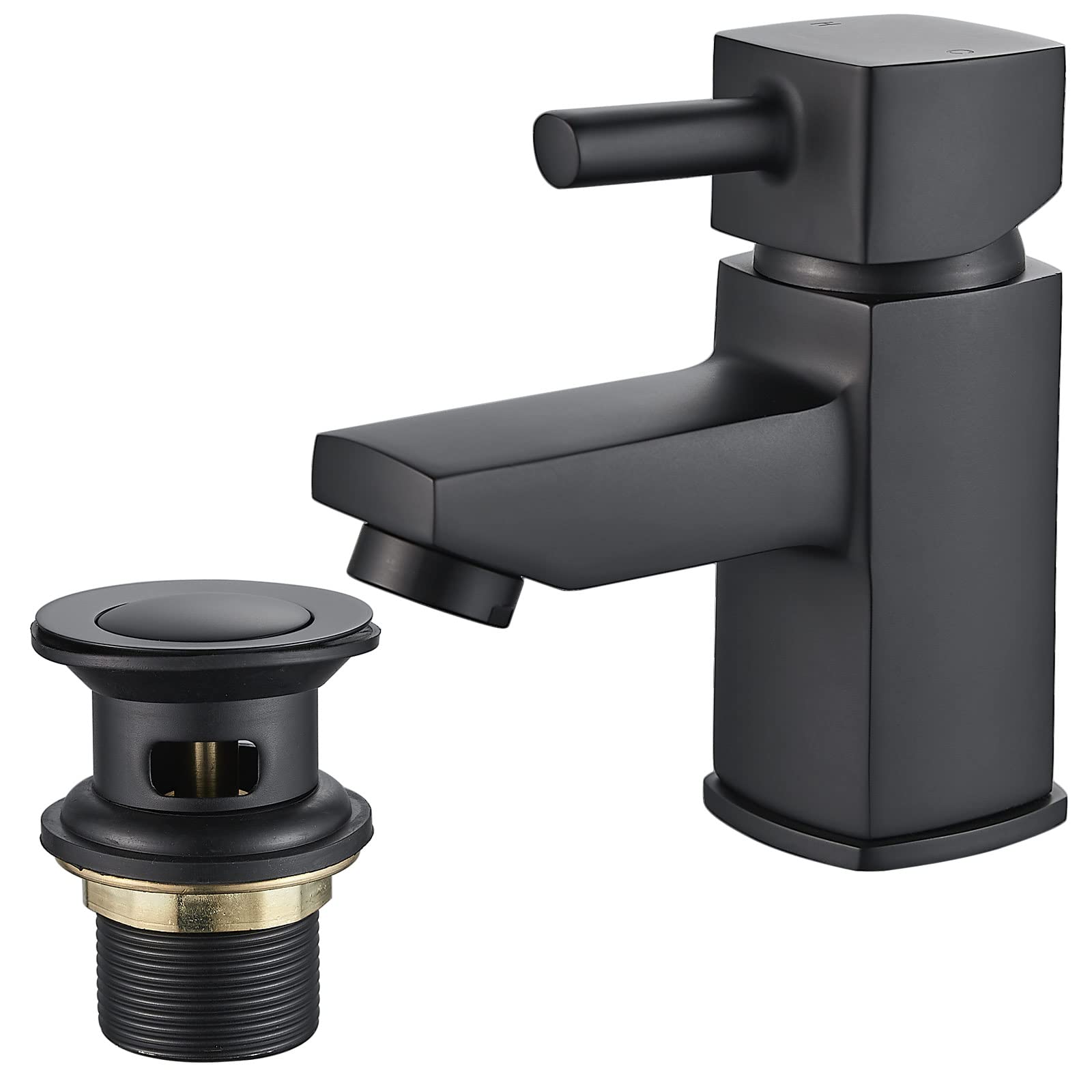 Black Basin Mixer Tap, NewEast Square Cloakroom Tap with Pop up Waste, Mono Bathroom Sink Tap