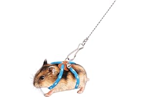 COPFEU Hamster Harness,Adjustable Harness Vest Leash Hamster Chest Straps with a Small Bell Rat Mouse Squirrel Sugar Glider Small Animal (Blue)