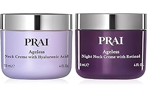 PRAI Beauty Ageless Day and Night Neck Creme Set | 1 Throat & Decolletage Day Creme and 1 Throat & Decolletage Night Creme | Skin Tightening Cream Set for Instantly Ageless Neck | 4.0 Oz Each