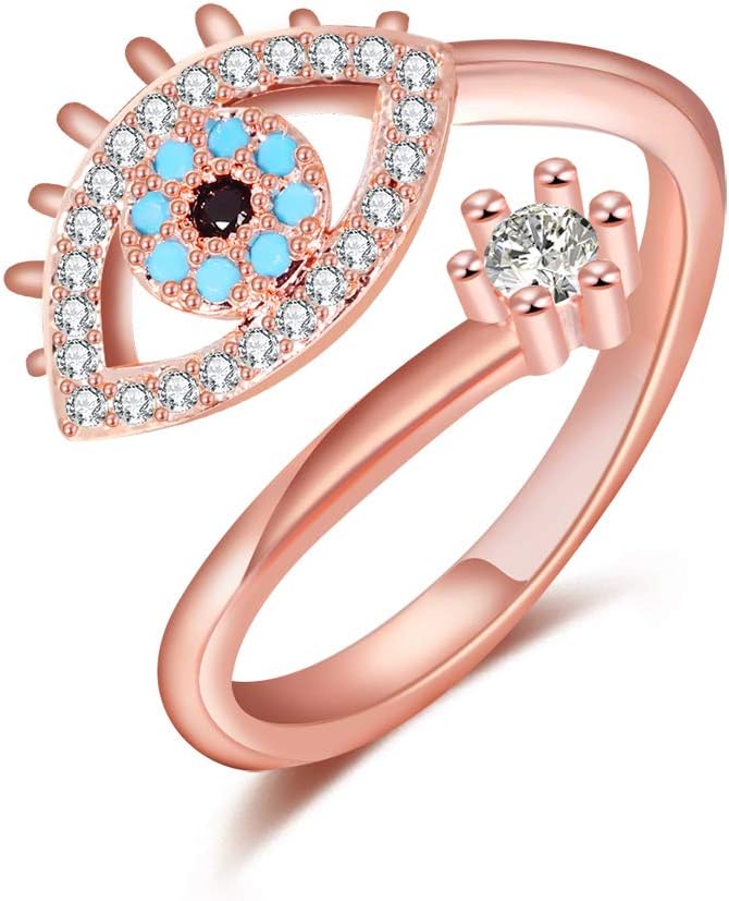 Womens Rose Gold Plated Adjustable Ring CZ Stone Open Rings Couple Gifts