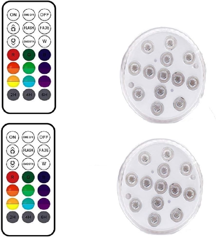 Submersible LED Lights with3 Suction Cups and Magnets,IP68 Waterproof Bathtub Light with RF Remote,13 Color Changing LED Lights for Shower,SPA,Hot Tub,Party,Aquarium Vase,Wedding,Halloween (2 Pack)