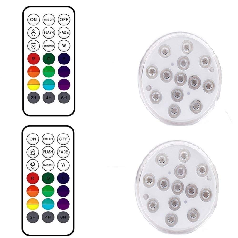 Submersible LED Lights with3 Suction Cups and Magnets,IP68 Waterproof Bathtub Light with RF Remote,13 Color Changing LED Lights for Shower,SPA,Hot Tub,Party,Aquarium Vase,Wedding,Halloween (2 Pack)