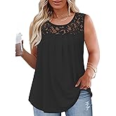 VISLILY Womens-Plus-Size-Tank-Tops 2025 Casual Loose Fit Sleeveless T Shirts Flowy Pleated Lace Tunics Cute Blouses XL-5XL