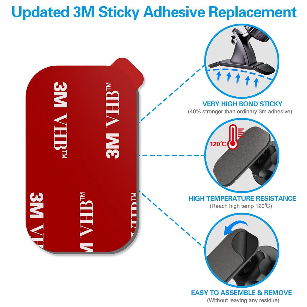 pop-tech 3M VHB Adhesive Pads Strip, 8Pcs Double-Sided Mounting Tape for Dashboard Magnetic Car Mount,Heat Resistant Heavy Duty Adhesive Sticky Pads Replacement for Car Phone Holder Mount & Dash Cam