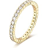 D Color VVS1 Clarity Moissanite Hand Setting Eternity Rings for Women, Solid 925 Sterling Silver Rhodium Finish, Stackable Ring, Wedding Birthday Valentines Anniversary Mothers Day Ideal Gift for Her