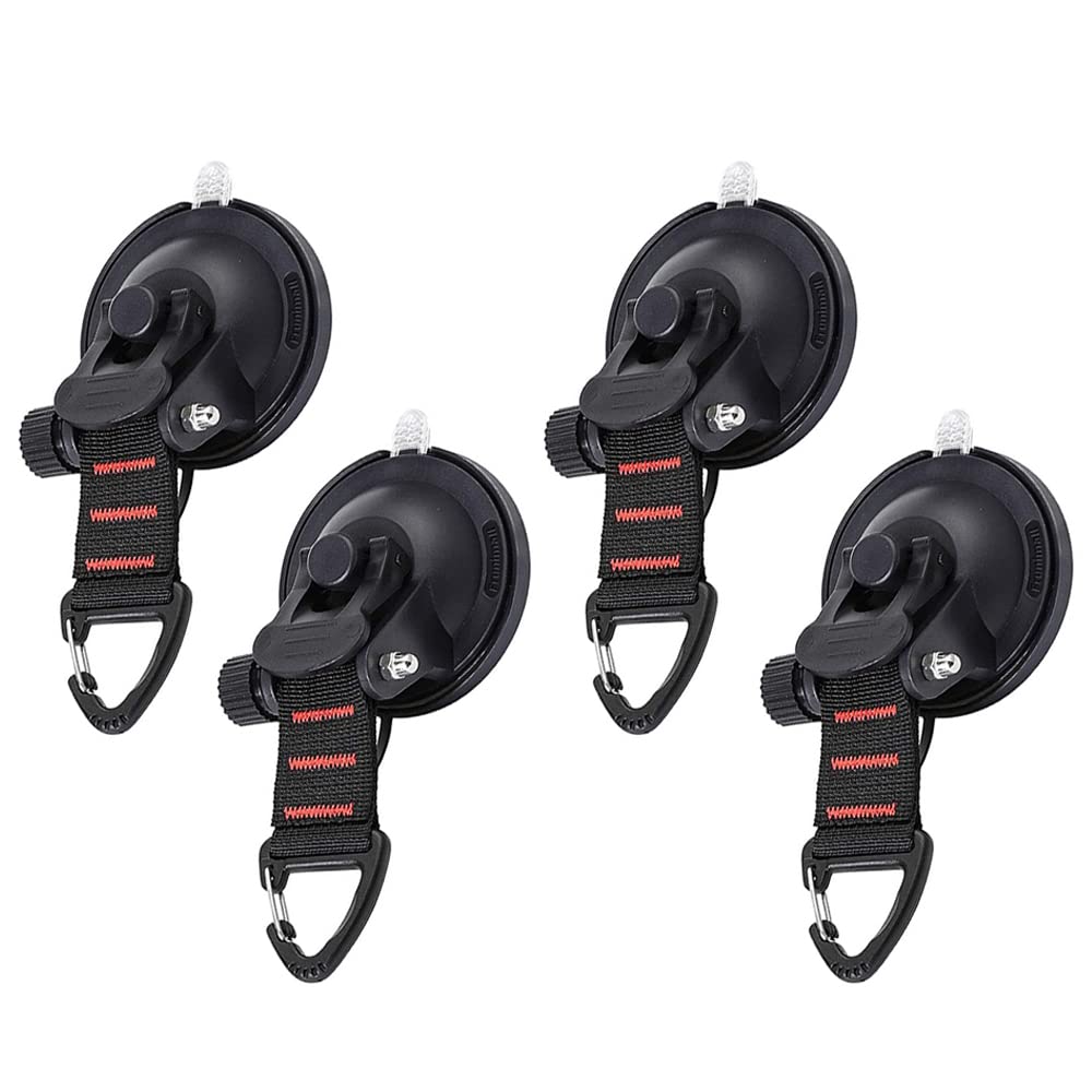 4Pcs Heavy Duty Suction Cups with Straps D Ring, 360°Rotatable Suction Cups Anchor Reusable Camping Sucker Cup Hooks Multipurpose for Awning, Boat, Van, Car Truck Outdoor