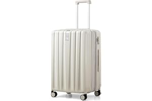Hanke 24 Inch Expandable Checked Luggage Lightweight PC Hard Case luggage Suitcases with Wheels Travel Luggage Rolling Large Suitcase Travel Luggage Bag for Go To University.(Ivory White)