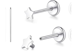 limerencia 18G Pure Titanium Body Piercing Jewelry, G23 Hypoallergenic Flat Back Internally Threaded Tragus Helix Cartilage C