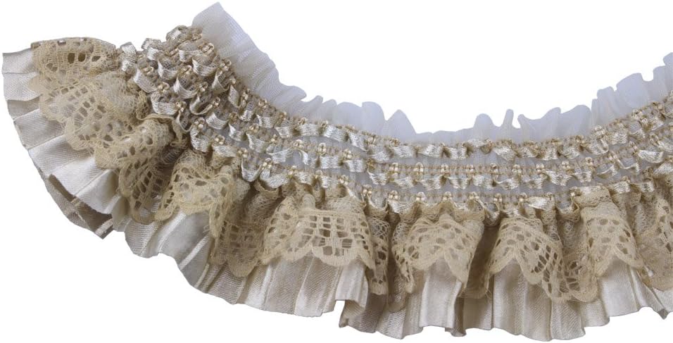 2 Yards Lace Gathered Elastic Pleated Satin Ribbon Trim Coffee Color