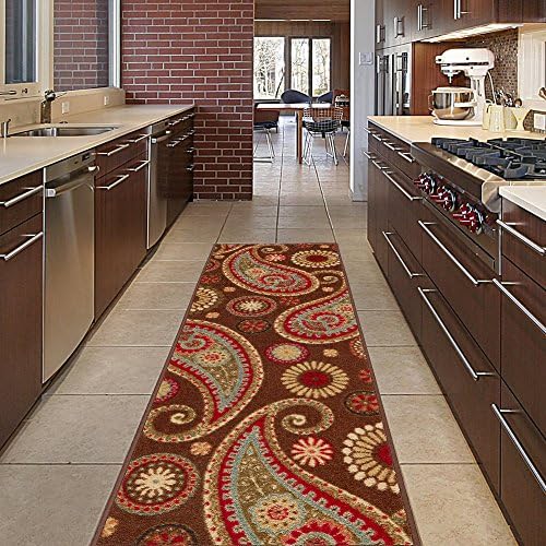 Diagona Designs Contemporary Paisley Design Non-Slip Kitchen / Bathroom / Hallway Area Rug Runner, 20" W x 59" L, Brown