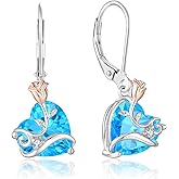 Oskani Dangle Drop Leverback Earrings for Women 925 Sterling Silver Rose Flower Earrings, 5A Cubic Zirconia Birthstone Jewelry Gifts for Valentines, Mothers Day
