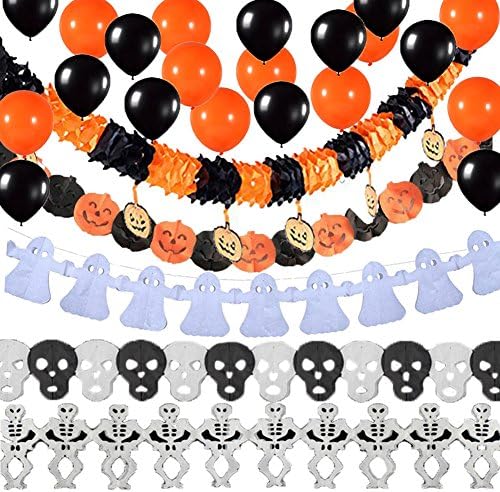 Halloween Paper Banner Set (25 Pieces) - SBDX Party Decorative Paper Garlands Banner Pumpkin Ghost skull Paper Banner &amp; Decoration Balloon.