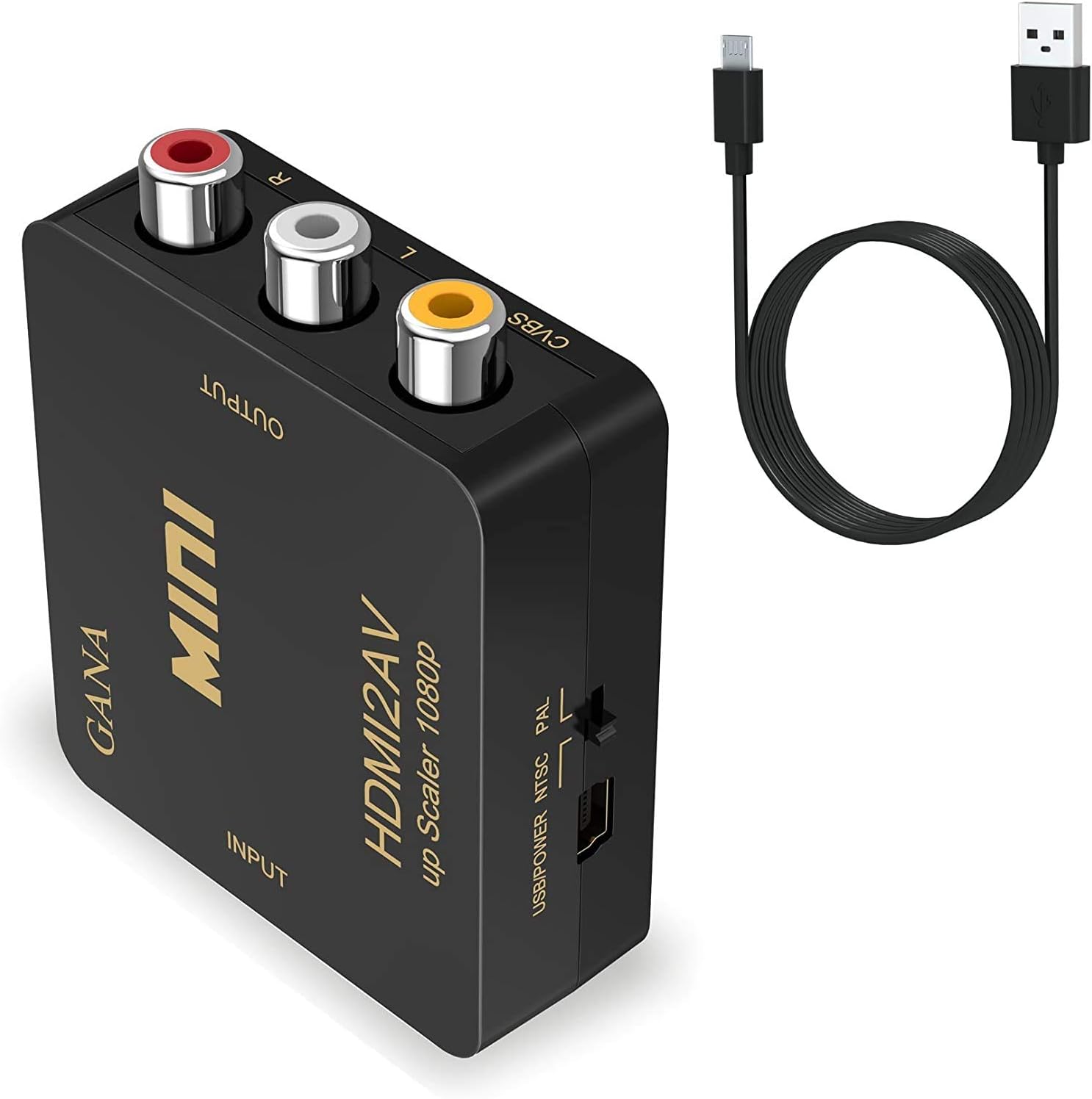GANA HDMI to RCA,HDMI to AV, 1080P HDMI to 3RCA CVBS AV Composite Video Audio Converter Adapter Supports PAL/NTSC with USB Charge Cable for PC Laptop HDTV DVD-Black: Computers & Accessories